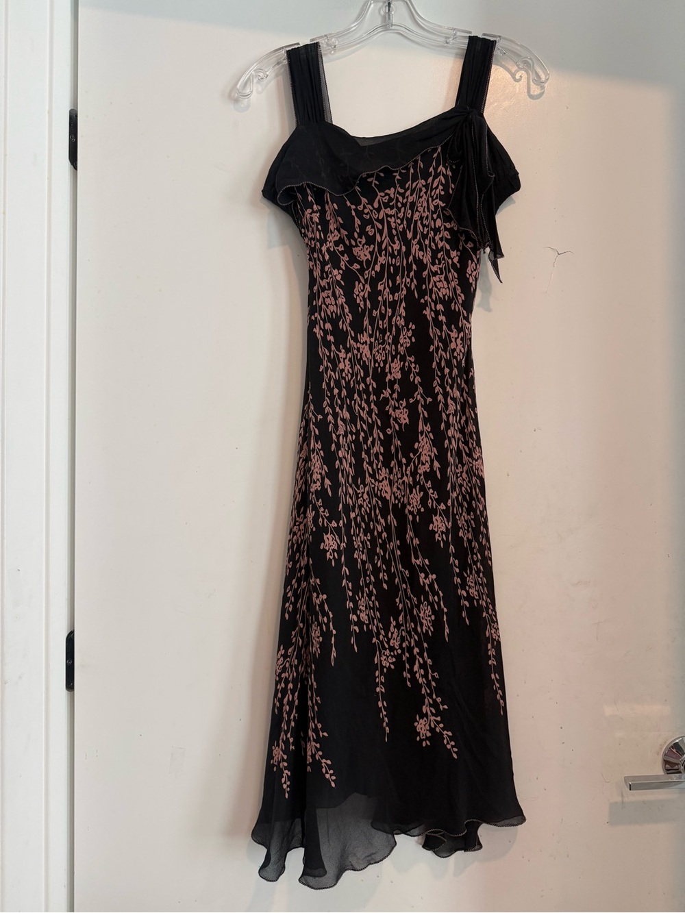 Studio M Vintage 100% Y2K Silk Floral Vine Midi Dress Whimsigoth Ruffle Hem Sz M